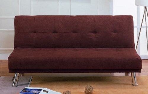 Contemporary Style Brown Microfiber Futon Sofa Bed w/Metal Legs
