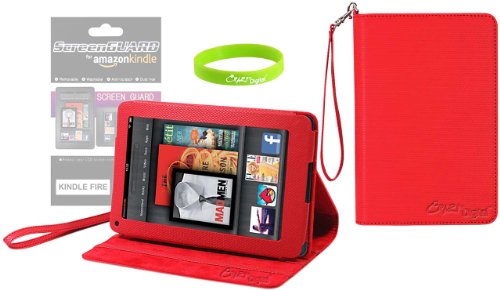 CrazyOnDigital Stand Leather Case Cover with Screen Protector For Amazon Kindle Fire Tablet (Red) . CrazyOnDigital Retail Package