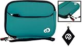Sony Cyber-shot DSC-H70 Digital Camera Sleeve Case With External Compartment Pocket Color Black / Teal + Nuvur ™ Keychain (FGL2ZZB1)
