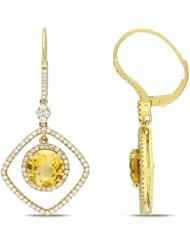 14k Yellow Gold Citrine and Diamond Leverback Earrings (.75 cttw, G-H Color, SI Clarity)