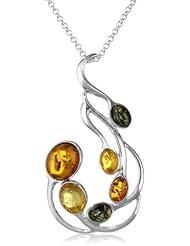 Sterling Silver Multi-Color Amber Large Pendant Necklace, 18"