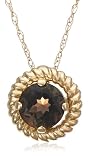  : 14k Yellow Gold 6mm Round Rope Design Smoky Quartz Pendant