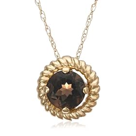 14k Yellow Gold 6mm Round Rope Design Smoky Quartz Pendant by Amazon.com Collection