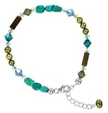 Sterling Silver Turquoise and Swarovski Crystal 7 7.5 8 8.5 Adjustable Bracelet With Lobster Clasp