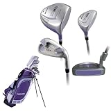 Precise ML55 Ladies Womens Complete Golf Set Includes Titanium Driver, S.S. Fairway, S.S. Hybrid, S.S. 5-PW Irons, Putter, Stand Bag, 4 H/Cs Right Hand Purple