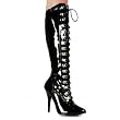 5 Inch Sexy Goth Boot Knee High Boot Single Sole Boot With Side Zip D-Ring Black Stretch Patent
