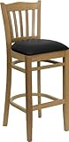 HERCULES Vertical Slat Back Natural Wood Bar Stool with Black Vinyl Seat -  ....