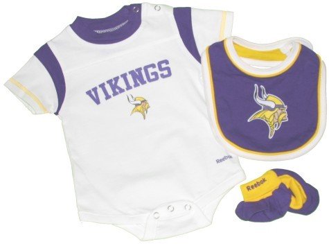 Minnesota Vikings Reebok Infant 3 Piece Creeper Bib Bootie Set
