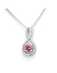 Sterling Silver Figure 8 Infinity Pendant w/ October 1.50ctw Rose CZ Color Birthstone
