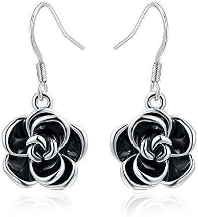 TIDOO Jewelry Fashion Rose Gold Plated Black Rose Drop Earrings With Genuine Austrian Crystals 100% Man-made Trendy Elegance Dangler Earring Clip Stud For Women,Hot,Best Gift For Lover Party Wedding Anniversary Engagement Valentine's Day Christmas