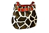 Small Red Buckle Vicky Giraffe Print Faux Leather Satchel Bag Hand Shoulder Tote Bag Animal Purse