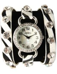 Black & White Zebra Wrap Around Watch with Sparking Crystal Rhinestones Face Bling