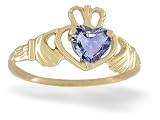 14K Yellow Gold Genuine Heart Tanzanite Celtic Claddagh Ring