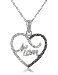Sterling Silver Black-Diamond Heart Mom Pendant Necklace