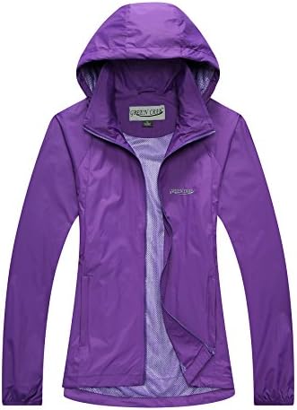Green Crab Women's Windproof Waterproof Rain Jacket Lady Hooded Breathable Coat (Small, Purple)