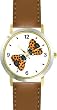 Two Lady Bugs with Spread Wings Kissing (Lady Bug or Lady Bird) - Ladybug - JP Animal - WATCHBUDDY&reg; DELUXE TWO-TONE THEME WATCH - Arabic Numbers - Brown Leather Strap-Size-Large ( Men's Size or Jumbo Women's Size )