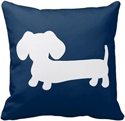 White Dachshund Puppy On Navy Pillow Case Medium