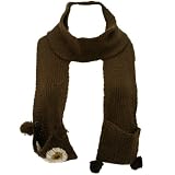Winter Hand Knit Owl Animal Face and Tail Long Scarf Shawl Ski Hat with Pockets