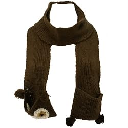 Winter Hand Knit Owl Animal Face and Tail Long Scarf Shawl Ski Hat with Pockets