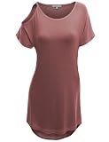 Doublju Womens Short Sleeve Knit Tunics with Fine Stretch Cotton in 4 Styles INDIPINK L (KWTS096_KWTS095)