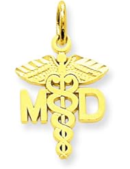 14K Gold MD Caduses Charm Doctor Pendant FindingKing