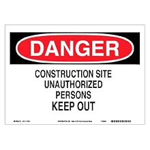 Brady 116011 14" Width x 10" Height B-586 Paper, Red And Black On White Color Sustainable Safety Sign, Legend "Danger Construction Site Unauthorized Persons Keep Out"