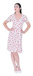 V-neck Flared-Skirt Knee Length Cotton Floral Print Vintage Wrap Jumpsuit 