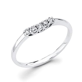 14K White Gold 5 Stone Round Diamond Matching Band (1/8 ctw., GH, SI) - Size 4: The World Jewelry Center: Jewelry