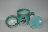 Hand Painted Ceramic Green and Blue Tea Cup Mug Filter with Infuser Set 10oz