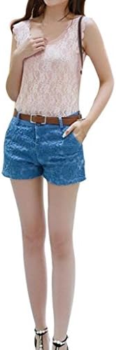 VENTELAN Women's Sexy Lace Splice High Waisted Hotpants Skinny Pants Shorts