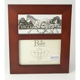 Horse Mare and Foal Pewter and Wood Picture Frame