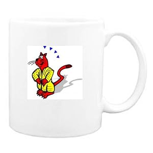 Mug with cat, robe, yellow, standing, pet by