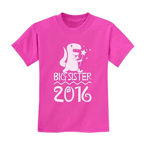 Big Sister Est 2016 - Sibling Gift Idea T-Rex Kids T-Shirt Medium Pink