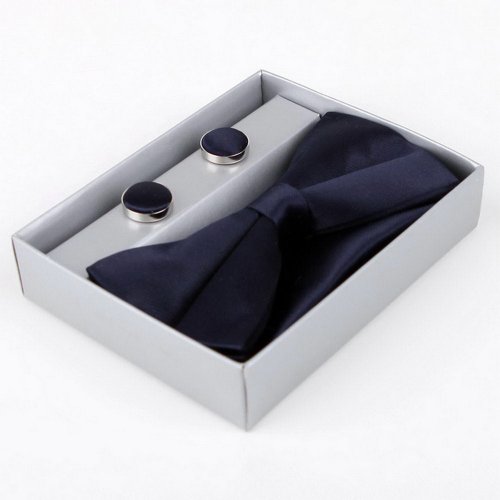 Blue soild Silk Pre-tied Bowtie, Cufflinks,Handkerchiefs Present Box Set MidnightBlue cheap Bowties for men BT2025