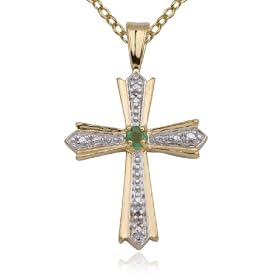 Buy SS 18kpl Emerald and Diamond Accent Cross Pendant on 18 Chain by Aesthetic Jewels