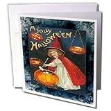 Sandy Mertens Vintage Halloween Designs - Vintage Halloween Girl and Jack o Lantern - Greeting Cards-6 Greeting Cards with envelopes
