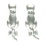 Silver Happy Cats with Swarovski Crystal Earrings