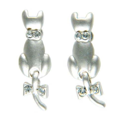 Earrings Happy Cats Silver Tone with Swarovski Crystal Earrings