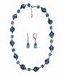 Necklace - Earrings Set - N491 - Murano & Glass Beads + Matching Earrings ~ Blue Twists and Cubes