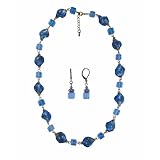 Necklace - Earrings Set - N491 - Murano & Glass Beads + Matching Earrings ~ Blue Twists and Cubes