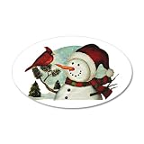 22x14 Oval Wall Vinyl Sticker Christmas Snowman Wearing Scarf with Cardinal