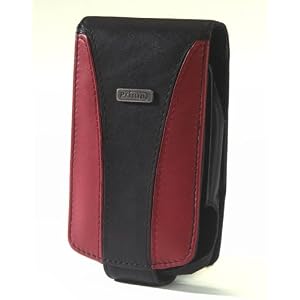 HP iPAQ 6500 / 6900 Premium Black & Red Leather Flip Style Case with removable clip by Prima Cases