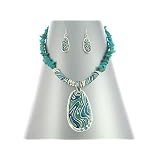 Beautiful Tribal Swirly Genuine Turquoise Stone Necklace and Earrings Set Silver Tone ~ Comes... by Necklaces Ks Charming Designs