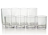 8pc Break-resistant Clear Plastic Cup Tumblers, four 14-ounce rocks and four 16-ounce water