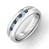 Engraved Mens 7 Stone Sapphire Diamond Wedding Band Comfort Fit in Platinum (G, SI1, 0.32 cttw) 5MM, Powered by LOVE