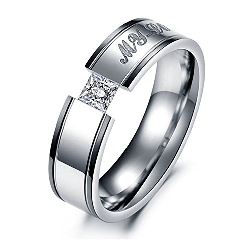Um jewelry two tone promise couple rings stainless stee…