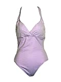 Anne Cole Orchid Purple One Piece Halter Swimsuit w/ White Textured Stripes