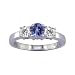 Search : 1/4 Ct. Three-Stone Purple Tanzanite Gemstone & White Diamond Engagement Ring Bridal Style Round Cut in 14K White Gold