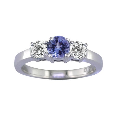 1/2 CT 3 Stone Tanzanite & Diamond Ring 14K White Gold (Available In Sizes 5 - 10)