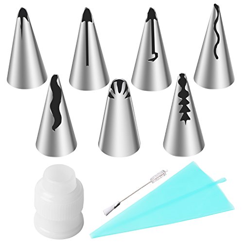 Cake Decorating Tips, MCIRCO Ping Tips Icing Tips 7-piece Cake Decoration Supplies Frosting Bags and Tips Korean Piping Tips Set with One Coupler and One Pastry Piping Bag Icing Bag